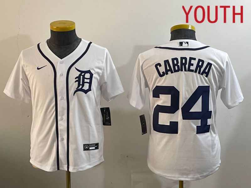 Youth Detroit Tigers #24 Cabrera White Game 2024 Nike MLB Jersey style 2